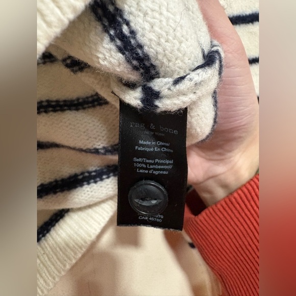 Rag & Bone Striped Lambswool Sam Sweater Pullover Ivory Navy Size Small - Picture 6 of 6